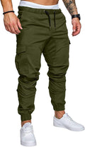 Mens Fashion Cargo Pants - Tapered Drawstring Joggers with 6 Pockets