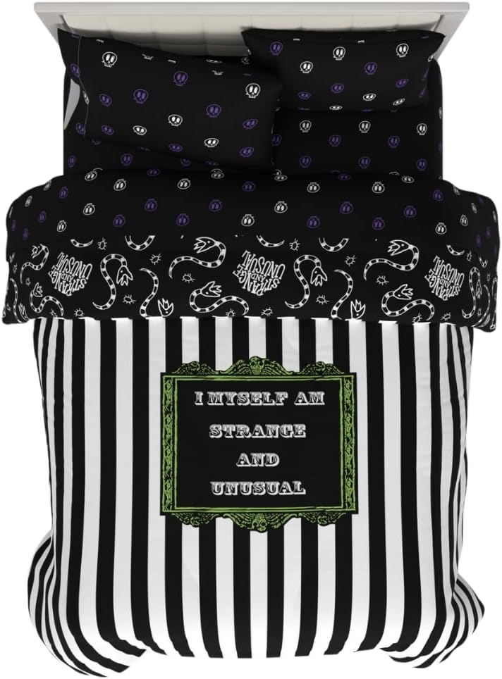 Beetlejuice Halloween Striped Bedding Set for Full Size Beds