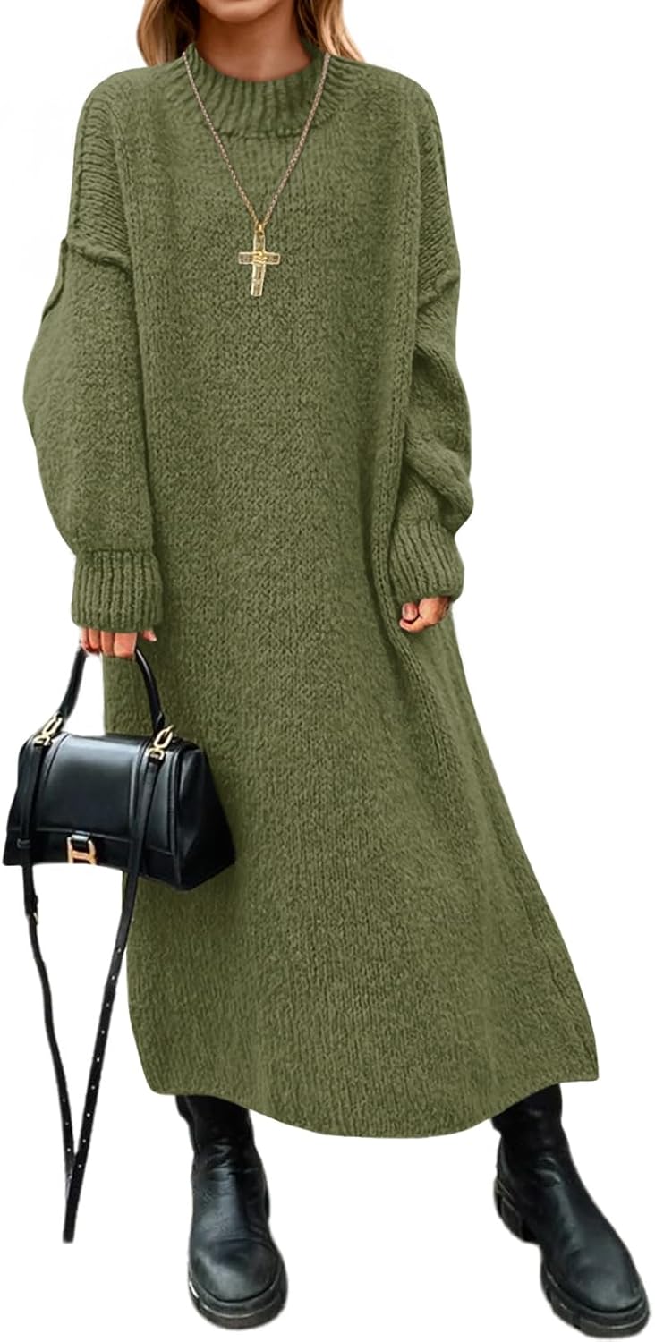 Oversized Sweater Dress for Women - Cozy Mock Neck Maxi Style