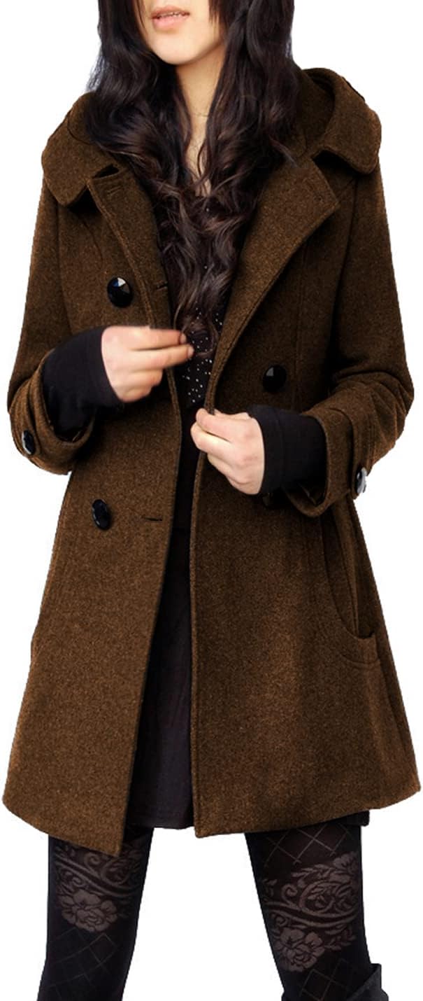 Tanming Women's Warm Double Breasted Wool Pea Coat Jacket