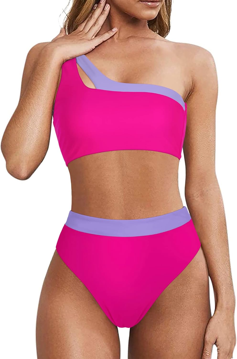 MOOSLOVER Women Cutout One Shoulder High Waisted Bikini Set