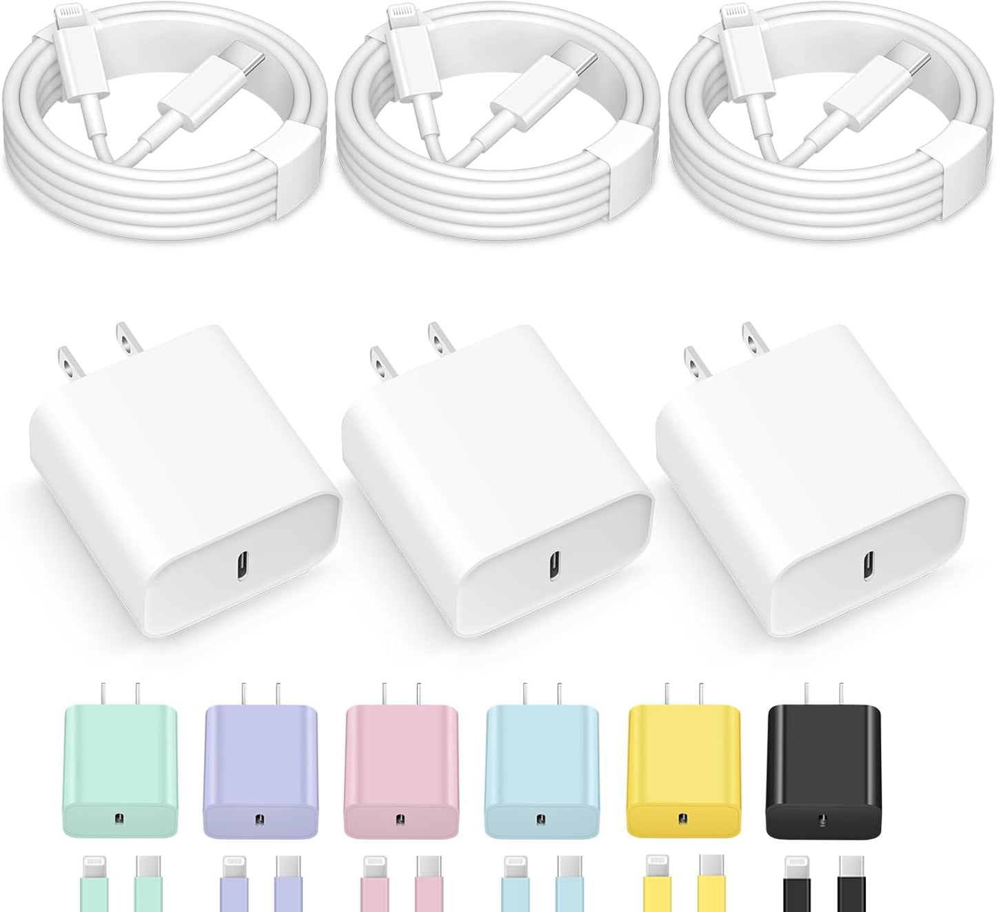 Fast Charge 3-Pack USB C Charger Set for Apple Devices - 6FT Cable Included!