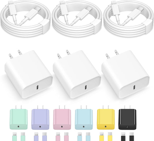 Fast Charge 3-Pack USB C Charger Set for Apple Devices - 6FT Cable Included!