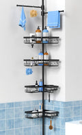 KEGII Black Shower Caddy Tension Pole with Dual Towel Bars