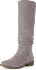 Women's Faux Suede Knee High Slouch Boots - Low Heel Comfort