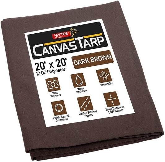 20ft x 20ft Heavy Duty Dark Brown Canvas Tarp for Versatile Use