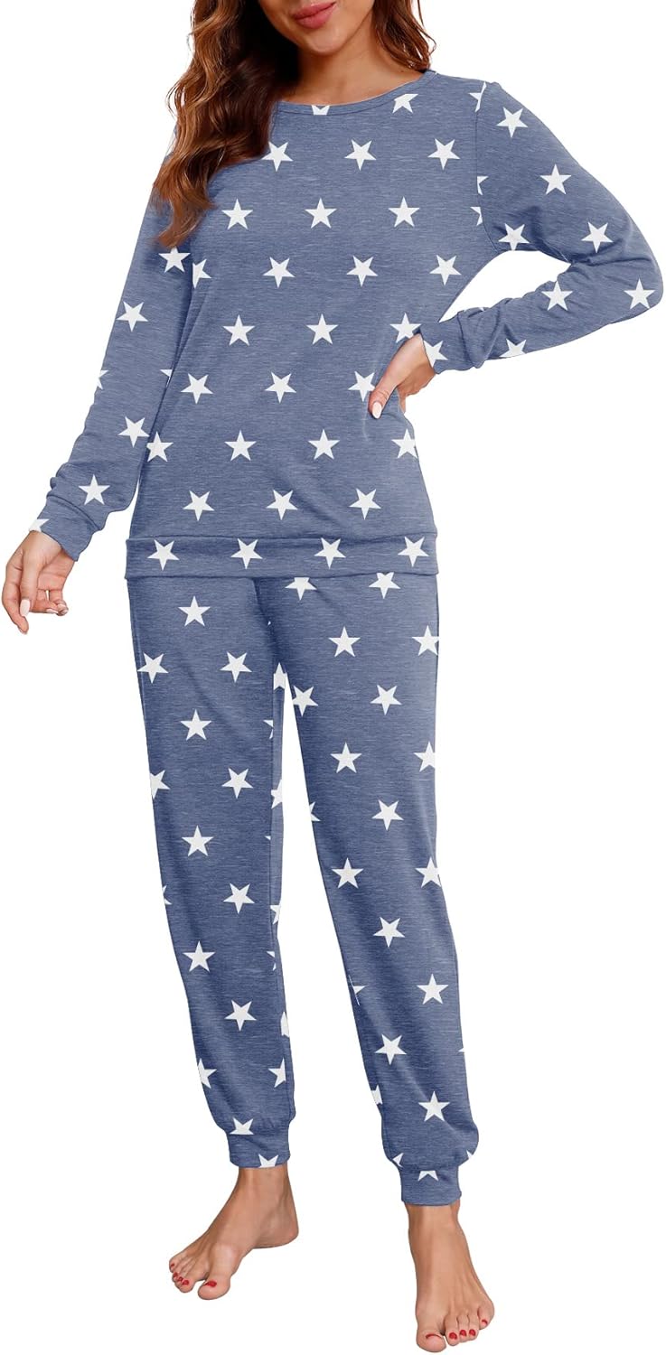 PrinStory Womens Pajama Set Long Sleeve Soft Pjs with Pockets