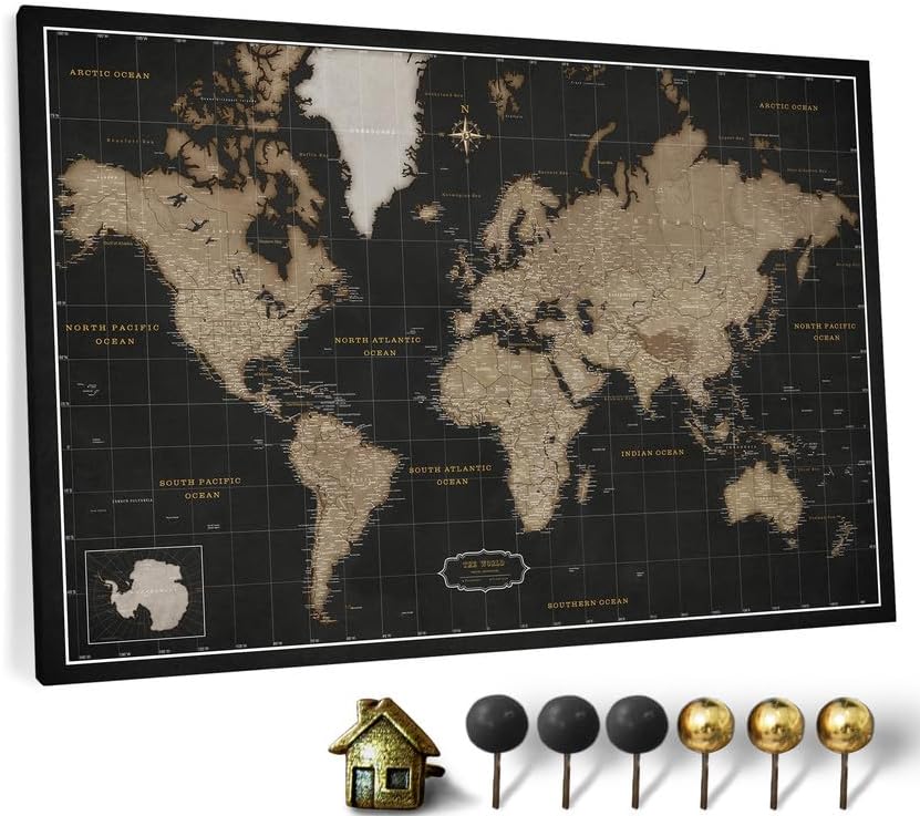 Canvas World Map Cork Pin Board for Stylish Home Decoration