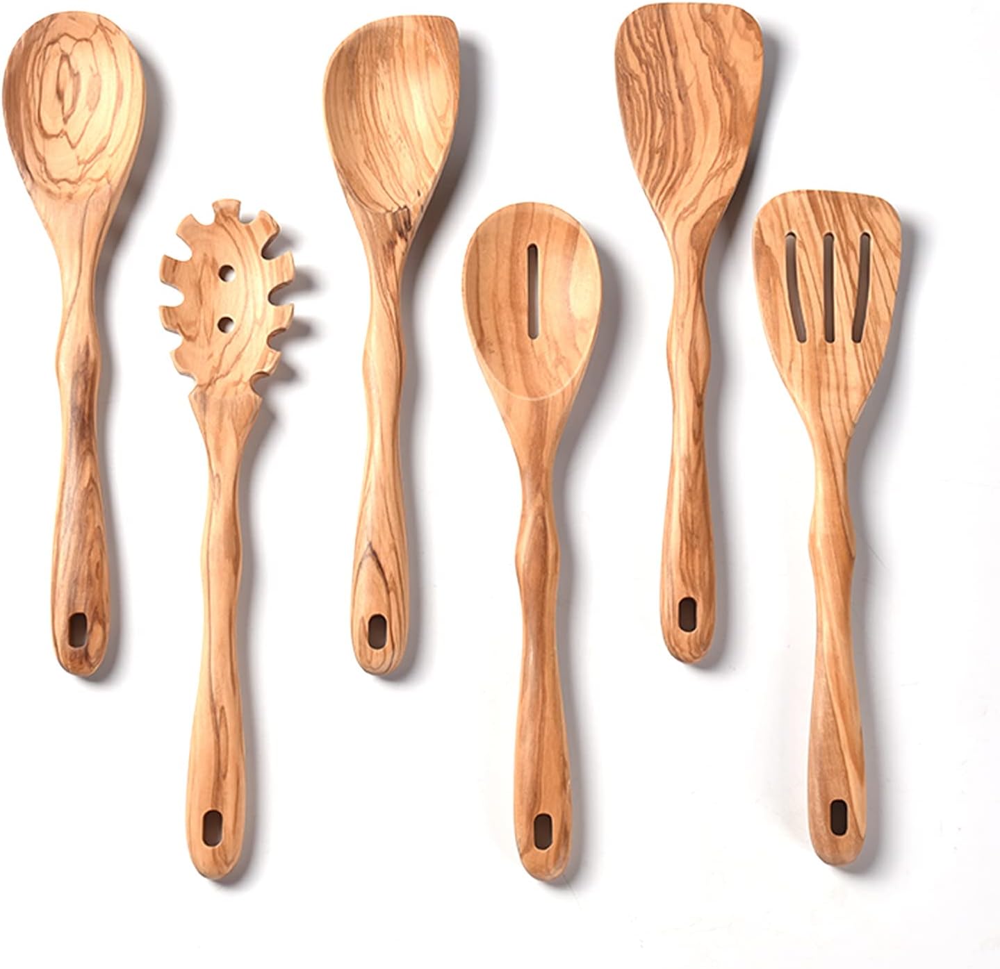 12 inch Olive Wooden Utensils Set for Cooking - 6 Piece Set