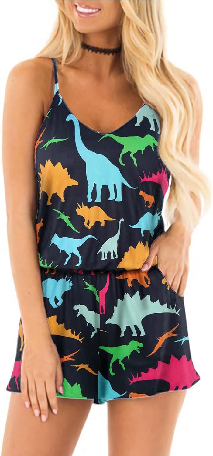 RAISEVERN Womens Romper Summer Casual Short Jumpsuit with Pockets