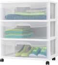 3 Drawer Wide Cart White Plastic Storage Drawer with Wheels - Clear