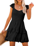 Women Summer Boho Smocked Ruffle Babydoll Mini Dress - Flowy Sun Style