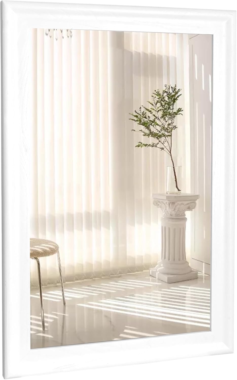 CULER White Wood Wall Mirror for Bathroom and Living Room Decor