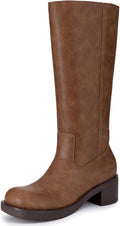 Athlefit Women's Knee High Square Toe Chunky Riding Boots - Low Heel