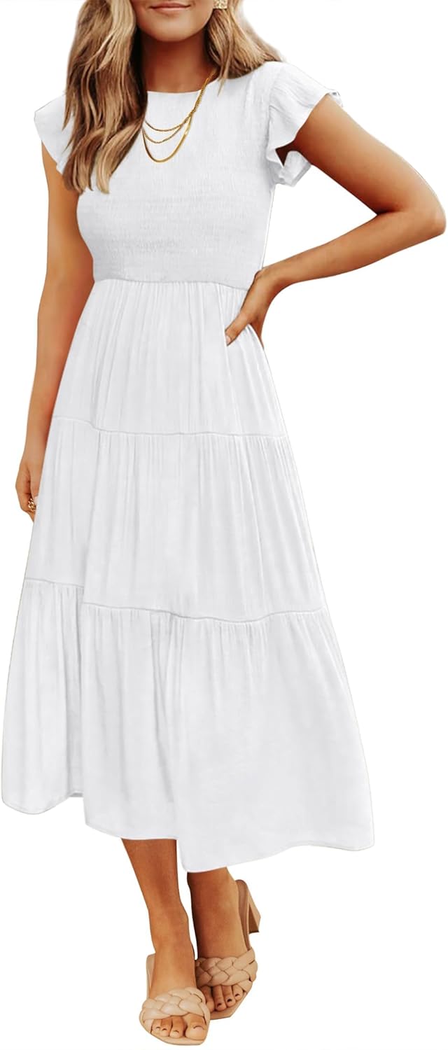 ZESICA Women's Flutter Sleeve Midi Dress for Summer Style