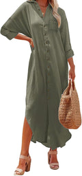 Women's Casual Print Button Front Maxi Shirt Dress - Loose Fit