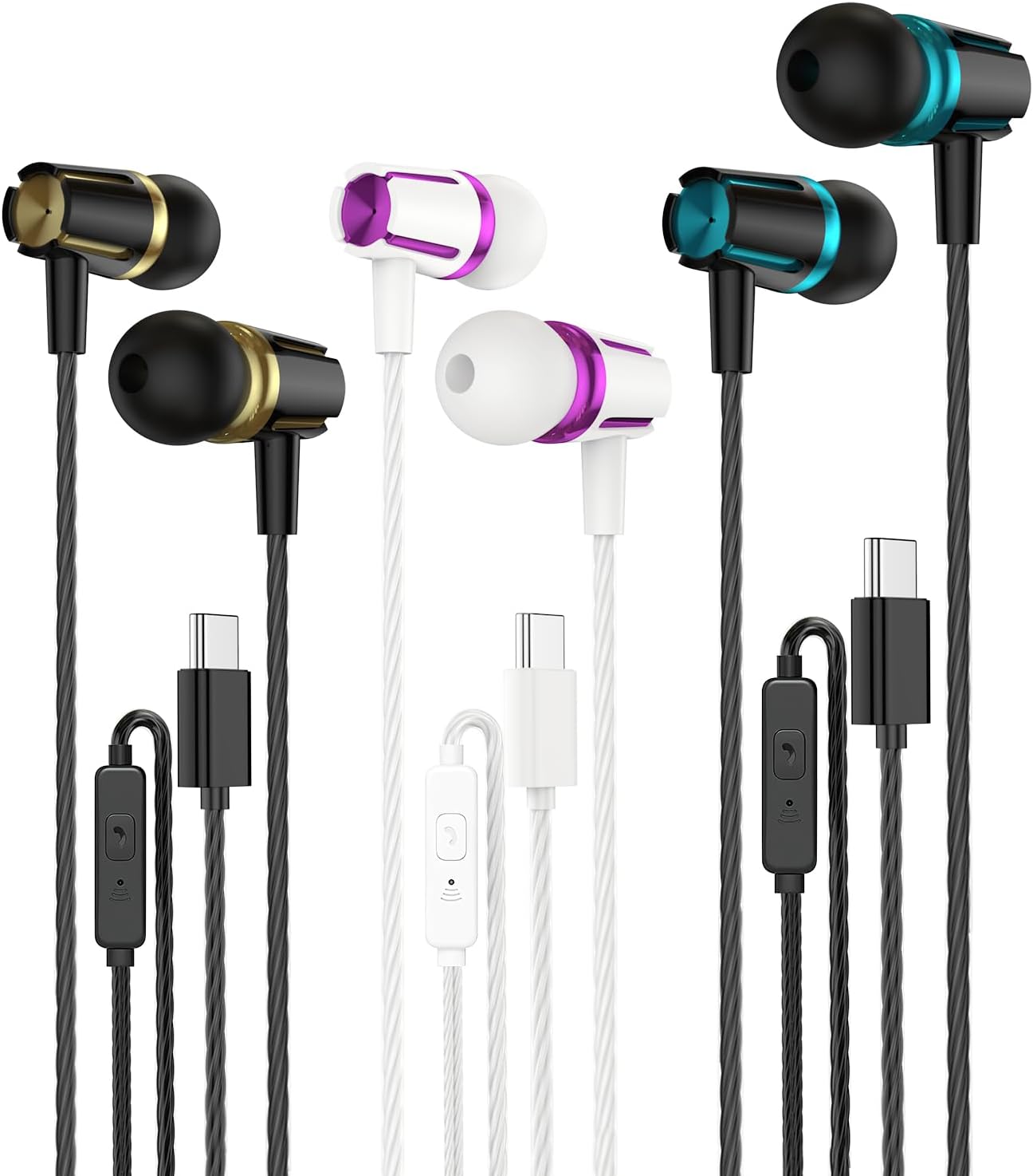 Rayleigh USB C Earphones 3 Pack - Enhanced Bass