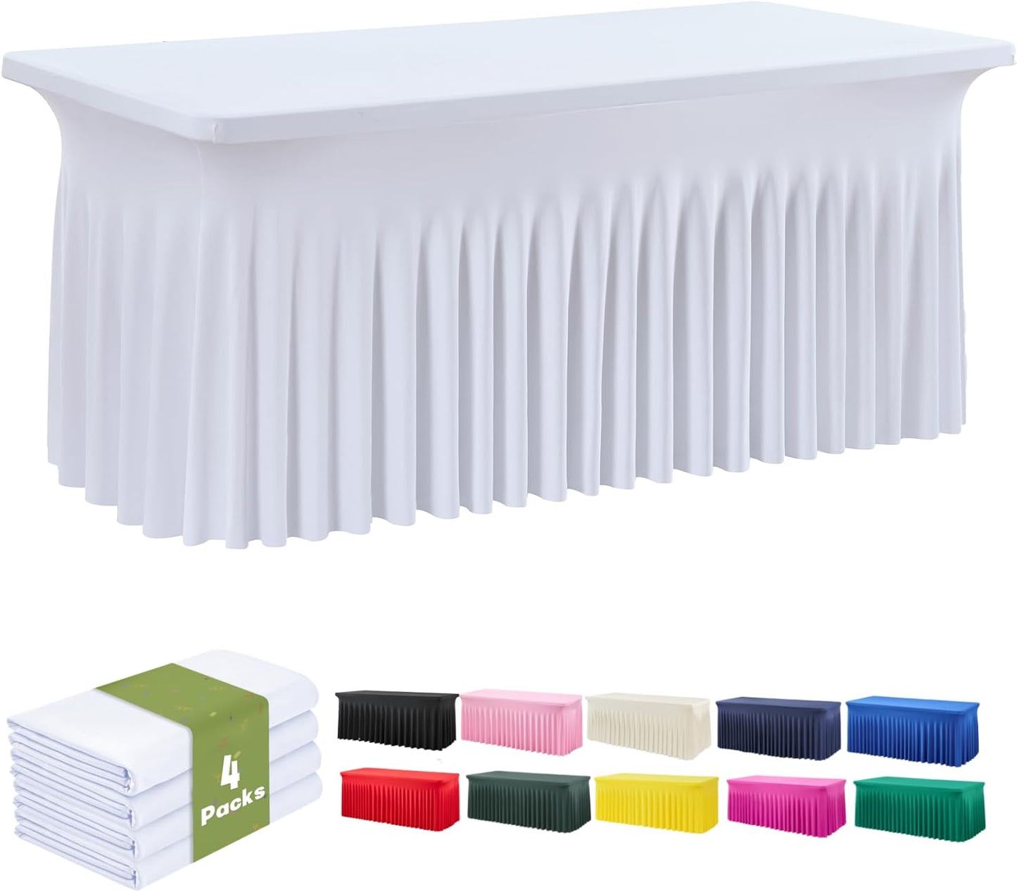 Elegant 4 Pack White Spandex Table Covers for 6 Foot Tables