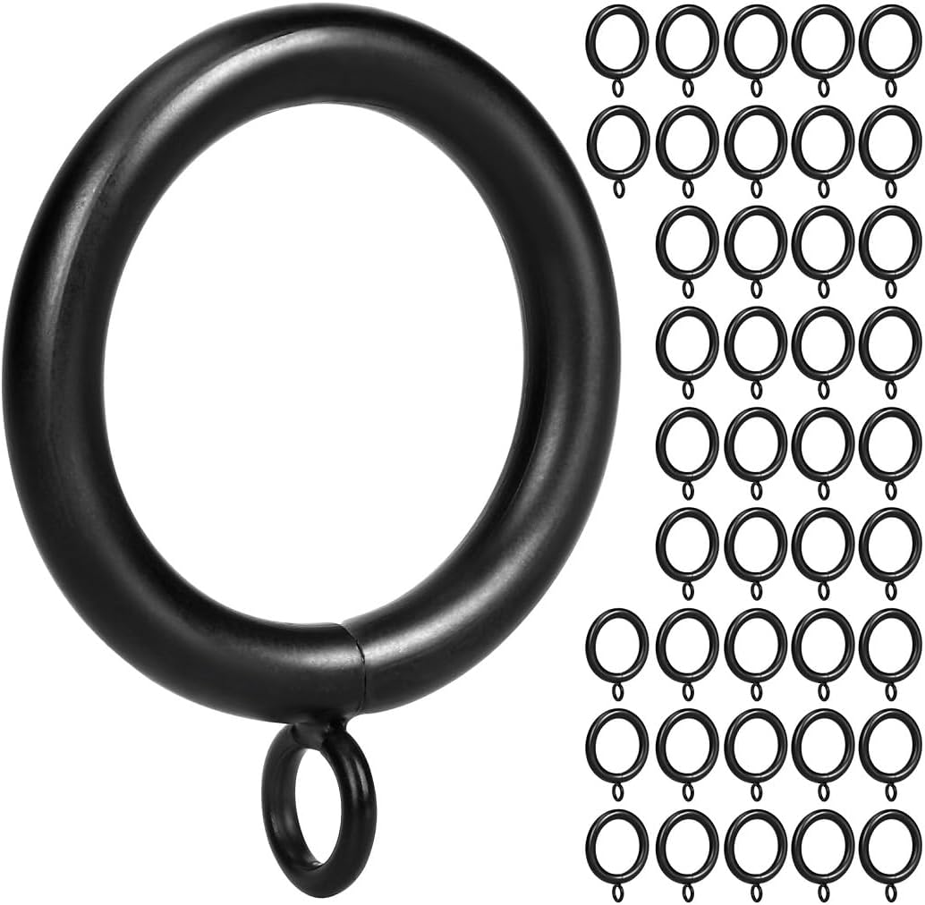 Black Metal Curtain Rings - 1 1/4-Inch Inner Diameter, Strong & Stylish Set of 42
