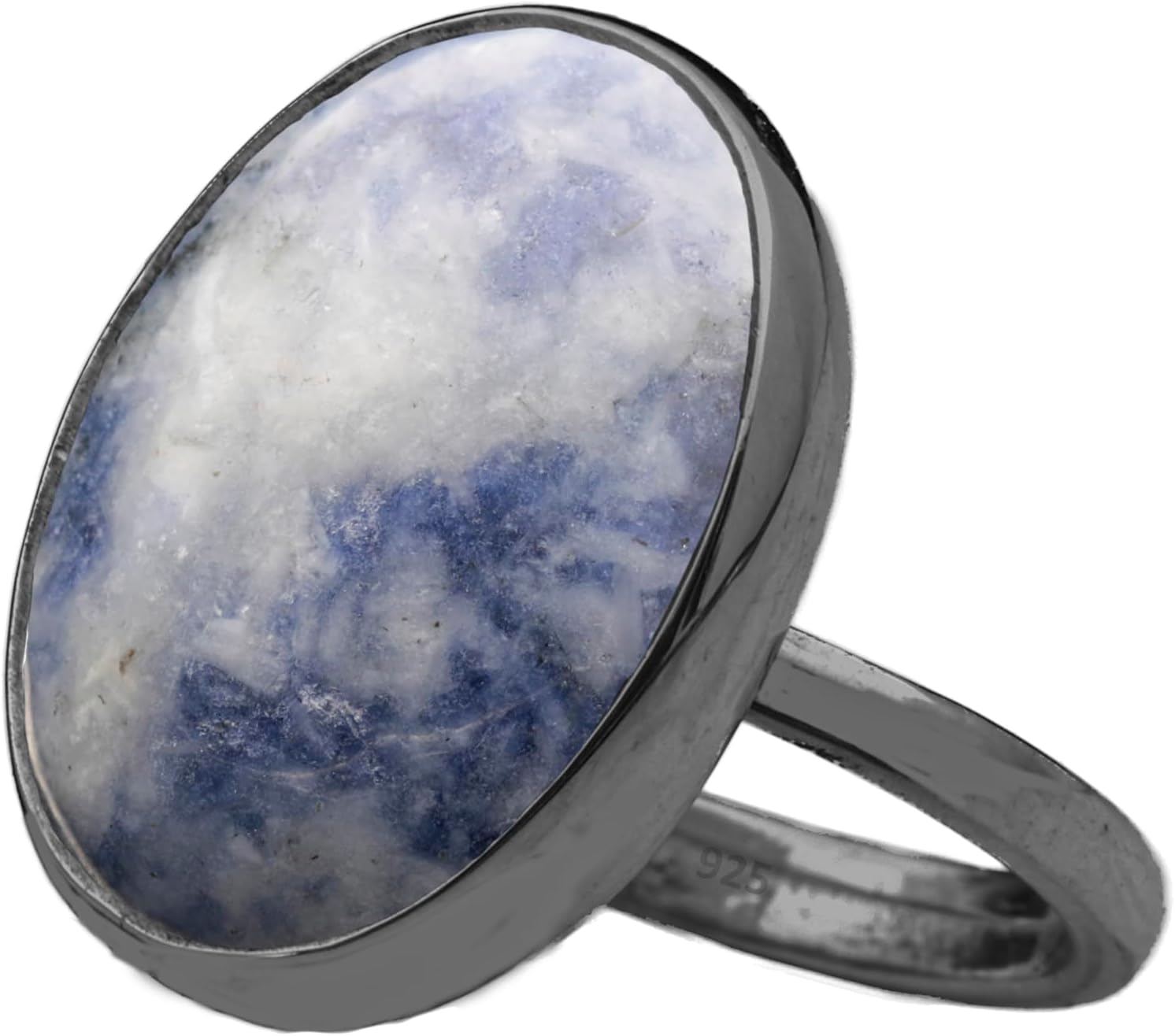 Natural Labradorite Crystal Ring in Black Oxidized Silver