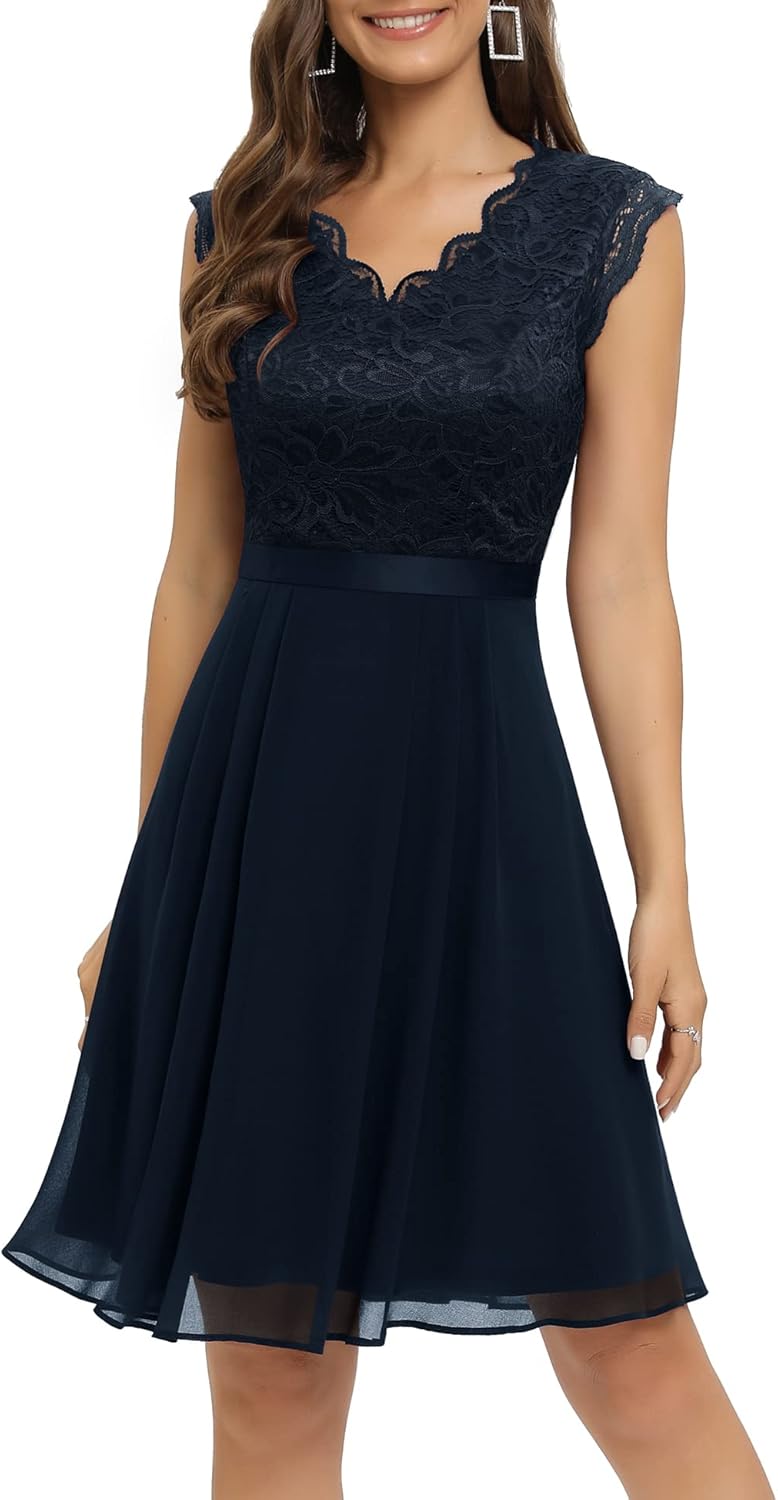 Dressystar Women's V Neck Sleeveless Lace Bridesmaid Dress