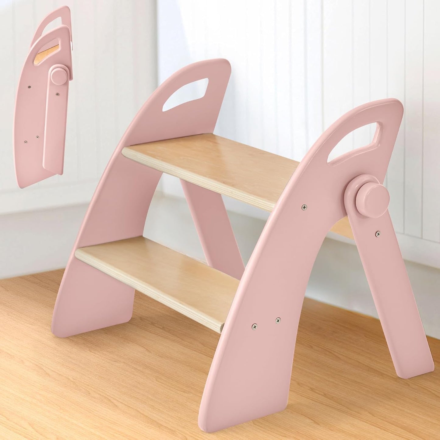 Wooden Step Stool for Kids with Non-Slip Pads and Handles