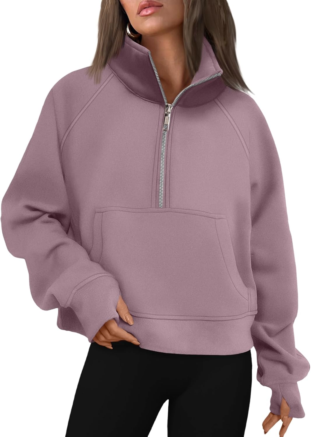 AUTOMET Womens Sweatshirts Half Zip Cropped Pullover for Fall
