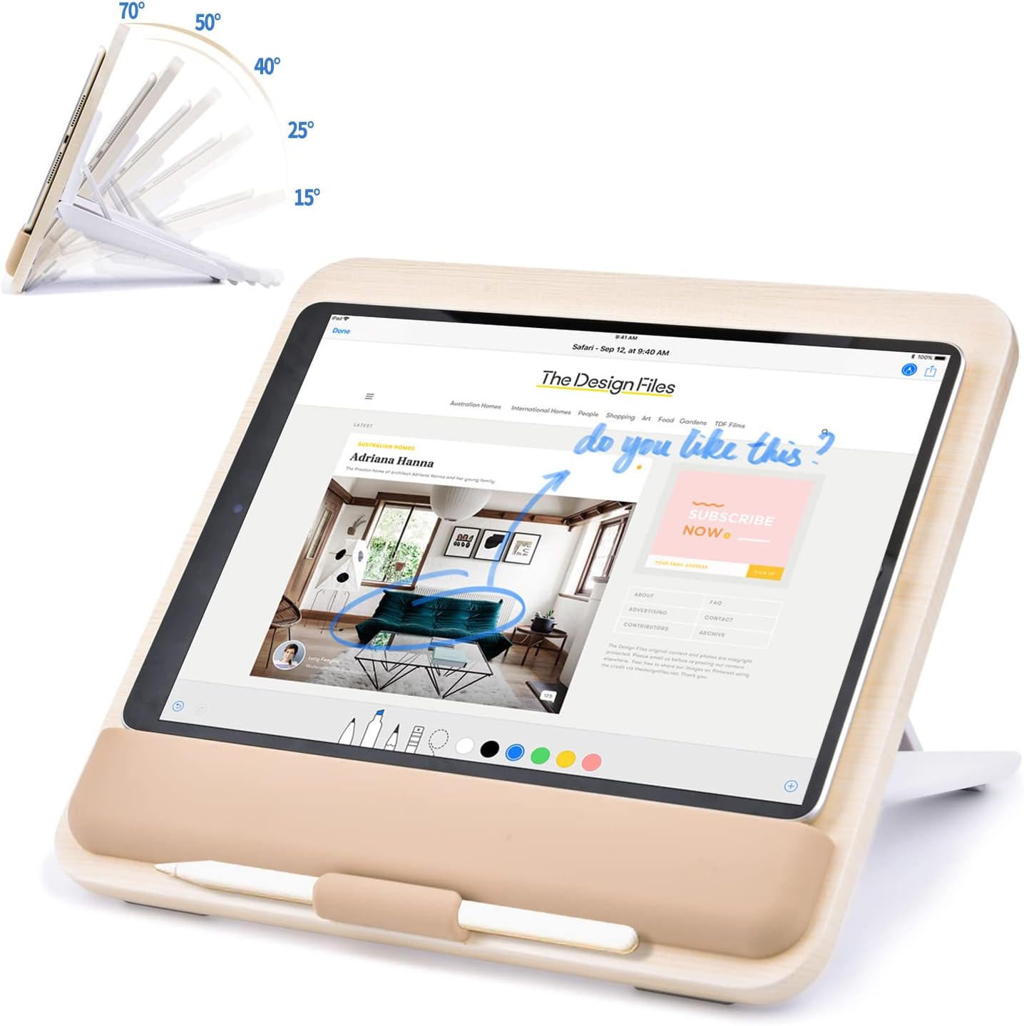 Wooden Tablet Stand for iPad Pro and Other Tablets - Adjustable