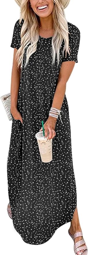 ANRABESS Women's Casual Loose Short Sleeve Maxi Dress with Pockets