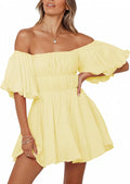 Dokotoo Womens Off The Shoulder Summer Dress - Ruffle A-Line Mini Neck
