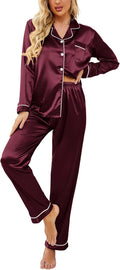 Ekouaer Women's Classic Button Down Satin Silk Pajama Set - Soft made