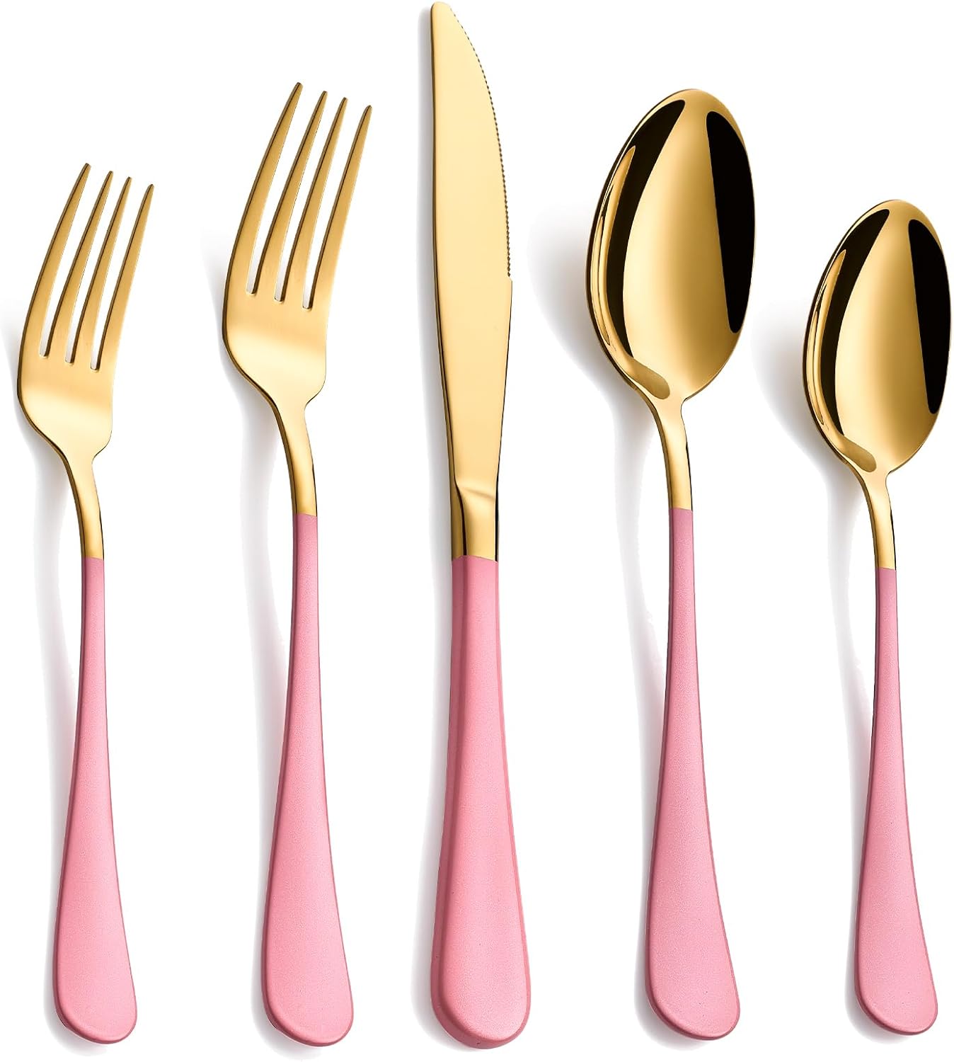 20-Piece Gold Silverware Set with Pink Handles for Modern Dining