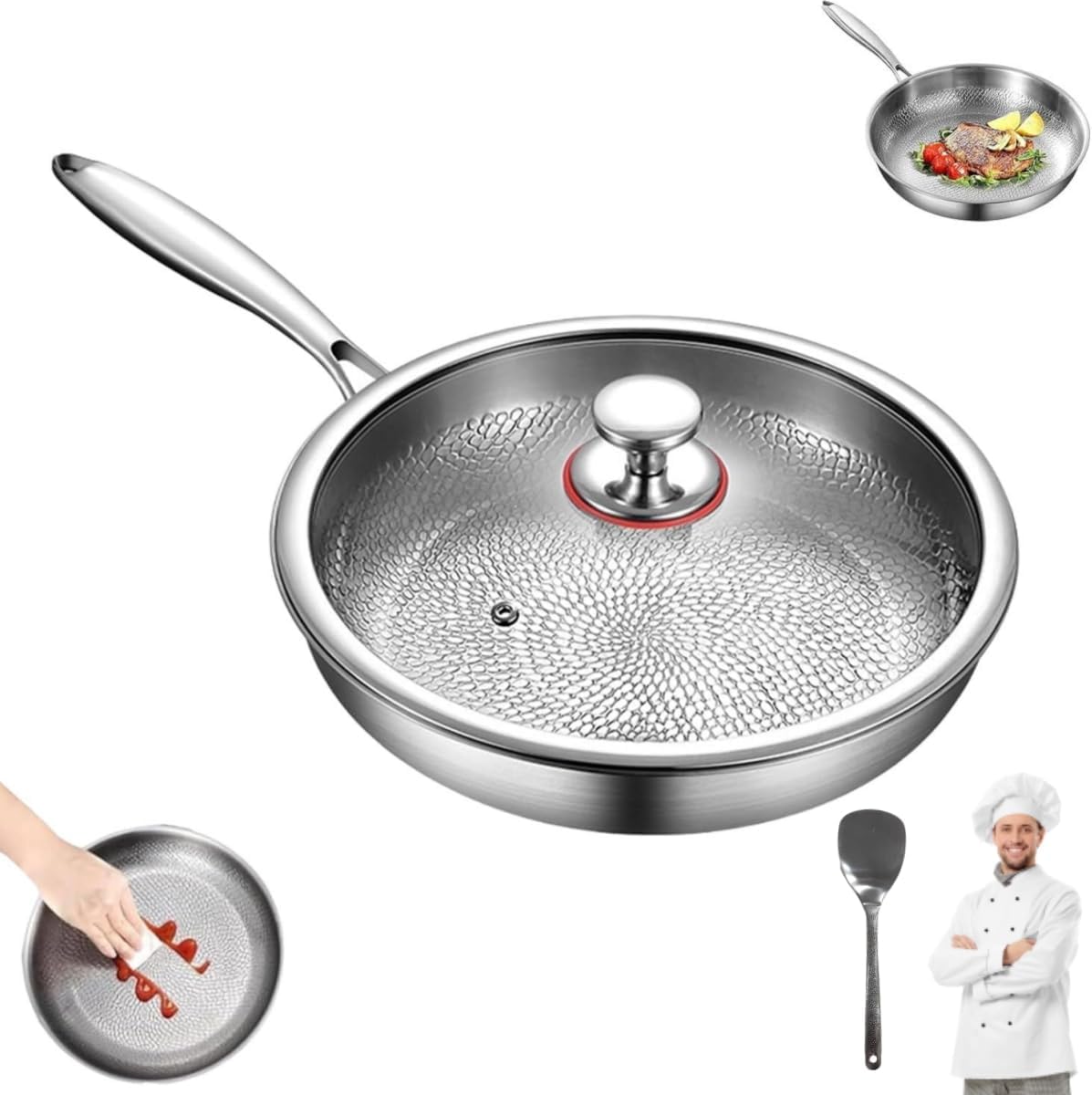Platefull Titanium Hammered Frying Pan With Lid for Versatile Cooking