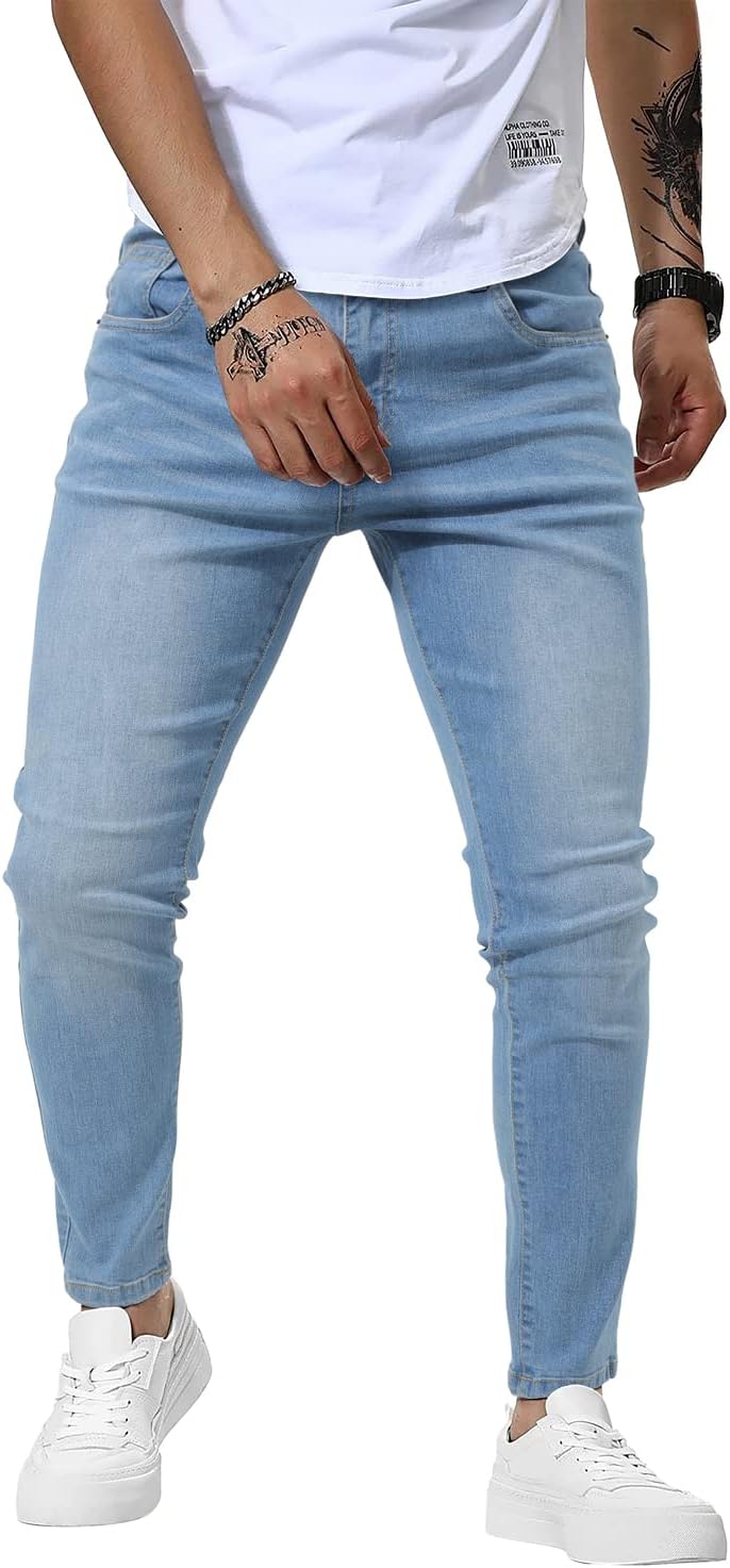 Woenzaia Mens Jeans Slim Fit Skinny Denim Stretch Tapered Pants