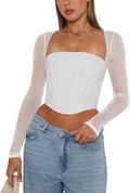 REORIA Sexy Mesh Long Sleeve Boned Corset Top - Flattering Y2K Bustier