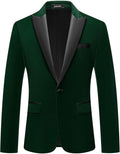 Mens Velvet Blazer Slim Fit Peaked Lapel One Button Tuxedo - Stylish