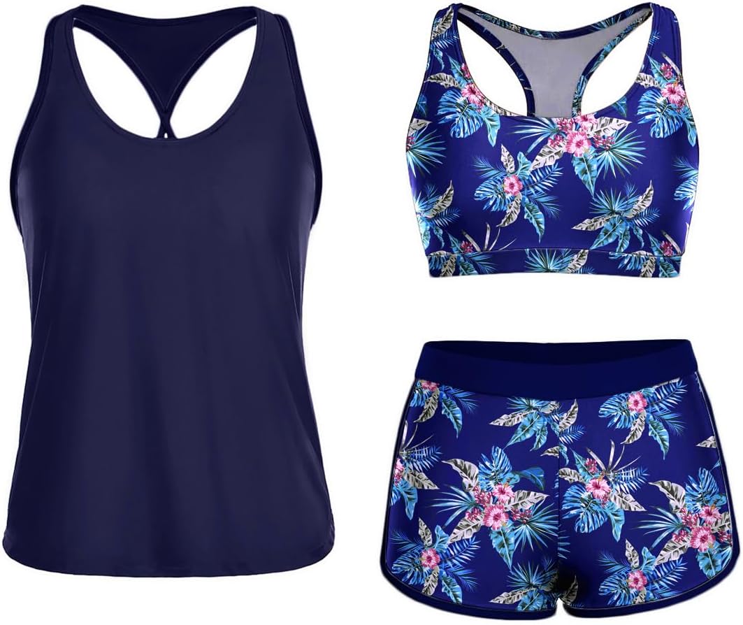 Yonique 3 Piece Athletic Tankini Swimsuits for Women with Shorts