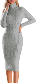 Fangetey Womens Turtleneck Sweater Midi Dress (Style H7SS)