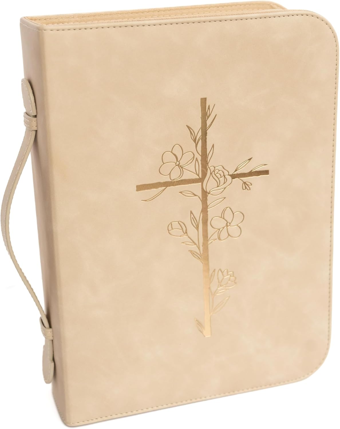 Premium PU Leather Bible Cover Case for Women with Cross Design