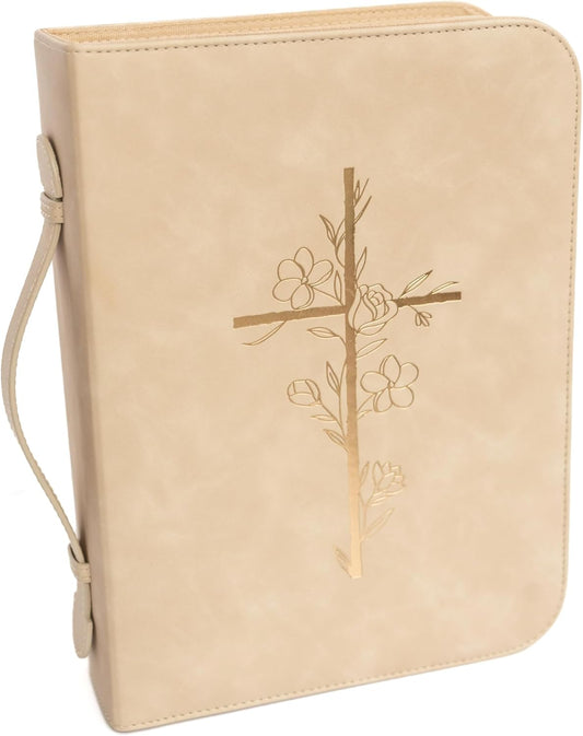 Premium PU Leather Bible Cover Case for Women with Cross Design