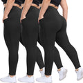 Plus Size Leggings for Women 3 Pack with Pockets - Black High Waist