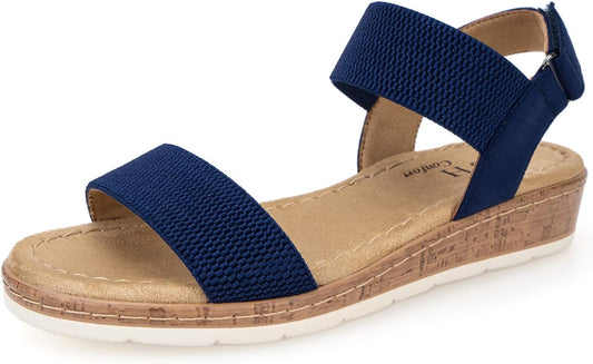 VJH confort Womens Flat Sandals Open Toe Comfy Low Wedge