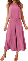 Womens Summer 2 Piece Outfits - Cropped Round Neck Set for Daytime