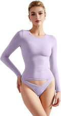 Women Double Lined Fitted Basic Long Sleeve Crop Top - Slim Crew