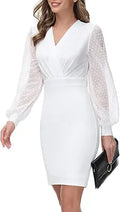 GRACE KARIN Women's Pencil Work Dress - Elegant Wrap V Neck Bodycon