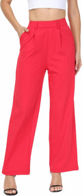 Womens Wide Leg Dress Pants with Pockets - Stretchy Pull On Comfort