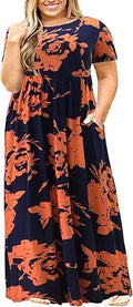 Nemidor Women Short Sleeve Loose Plain Casual Plus Size Long Maxi