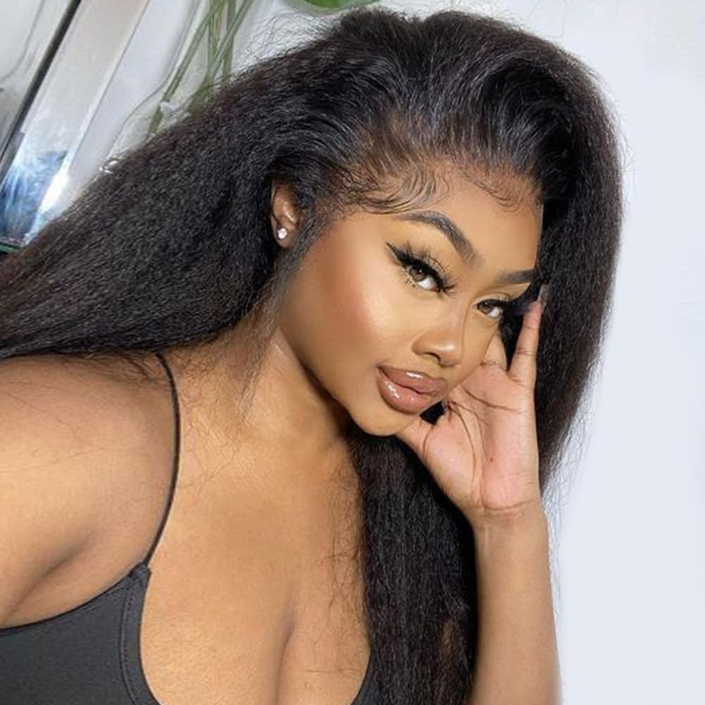 Kinky Straight Half Wig Human Hair 200% Density for Women
