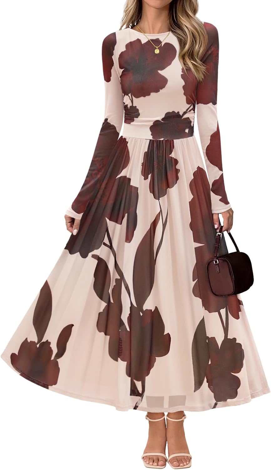 MEROKEETY Women's Long Sleeve Floral Maxi Dress for Fall Events