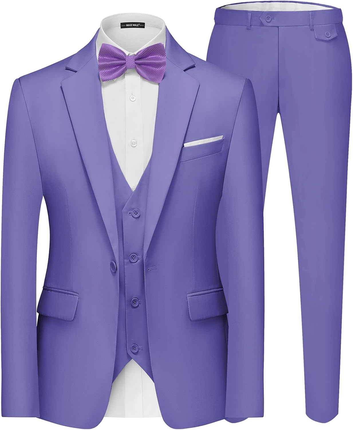 MAGE MALE Men's 3 Pieces Suit Elegant Solid Slim Fit Set